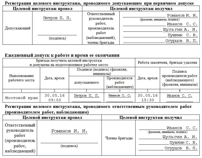 Пример бланка-допуска на проведение работ на действующих электроустановках