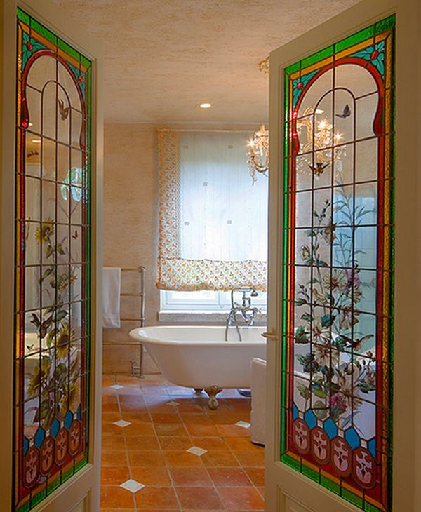 Stained bathroom glass doors