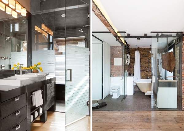 Маятниковые и раздвижные стеклянные двери для ванной 