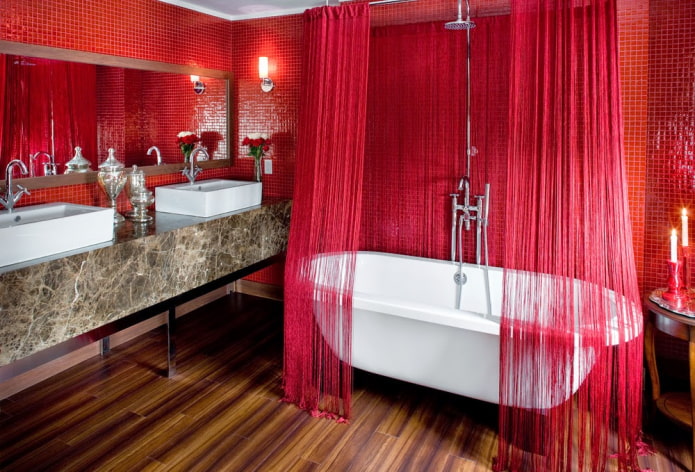 интерьер ванной в красных тонах