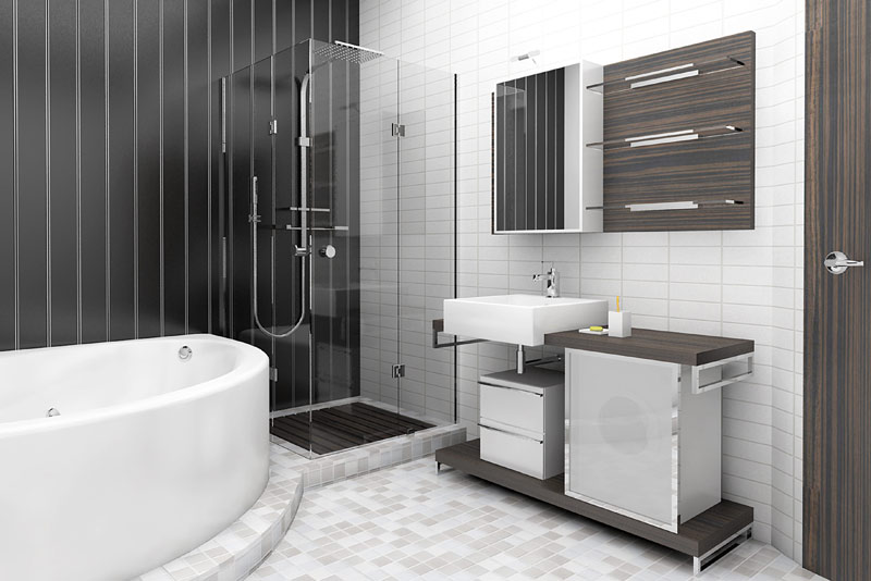 Черно-белая ванная комната в нейтральных тонах