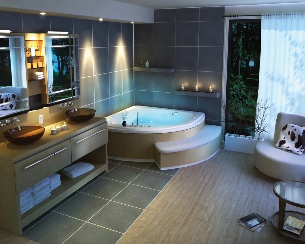 Большая ванная комната в стиле хай-тек