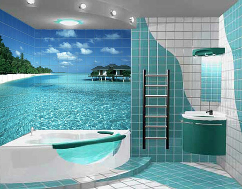 Дизайн ванной комнаты в частном доме плитка с фотопечатью