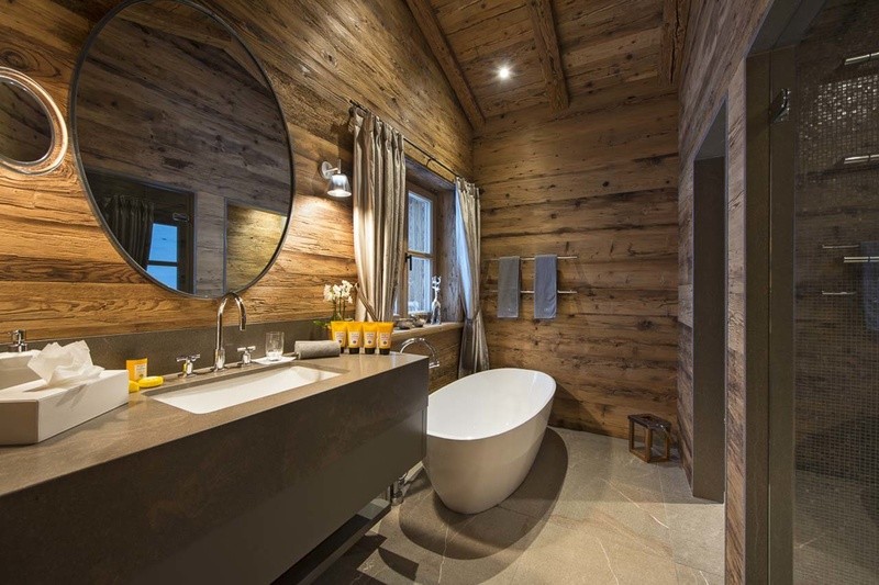 Дизайн ванной комнаты в деревянном доме стиль шале