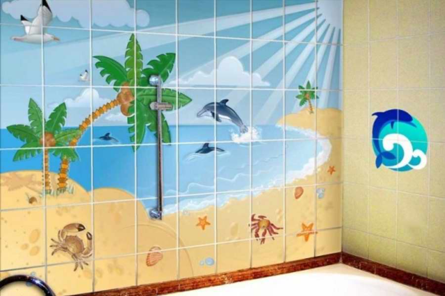 Декор ванной комнаты плитка с эксклюзивным рисунком