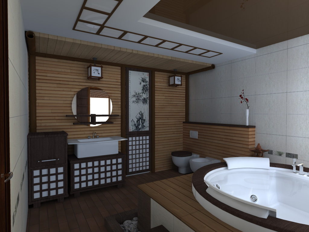 Декор ванной комнаты стилизация под классический японский стиль