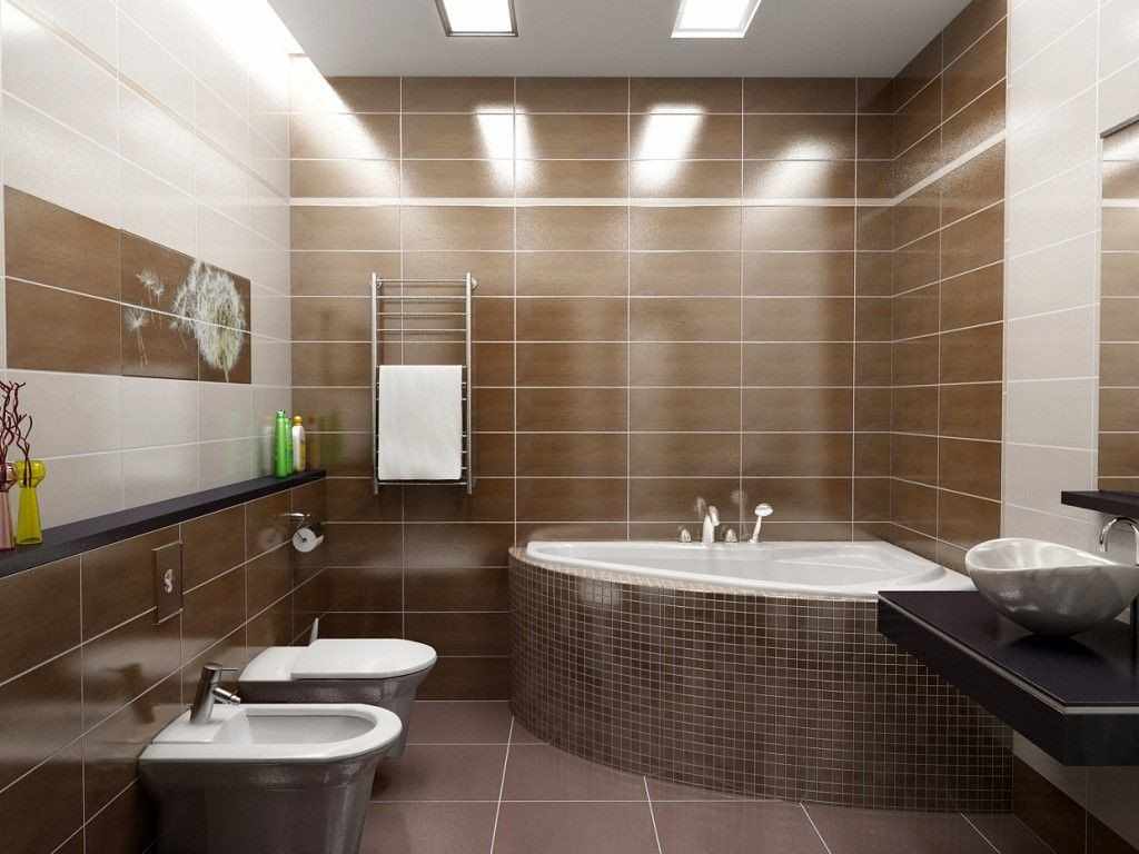 пример необычного стиля ванной комнаты с угловой ванной