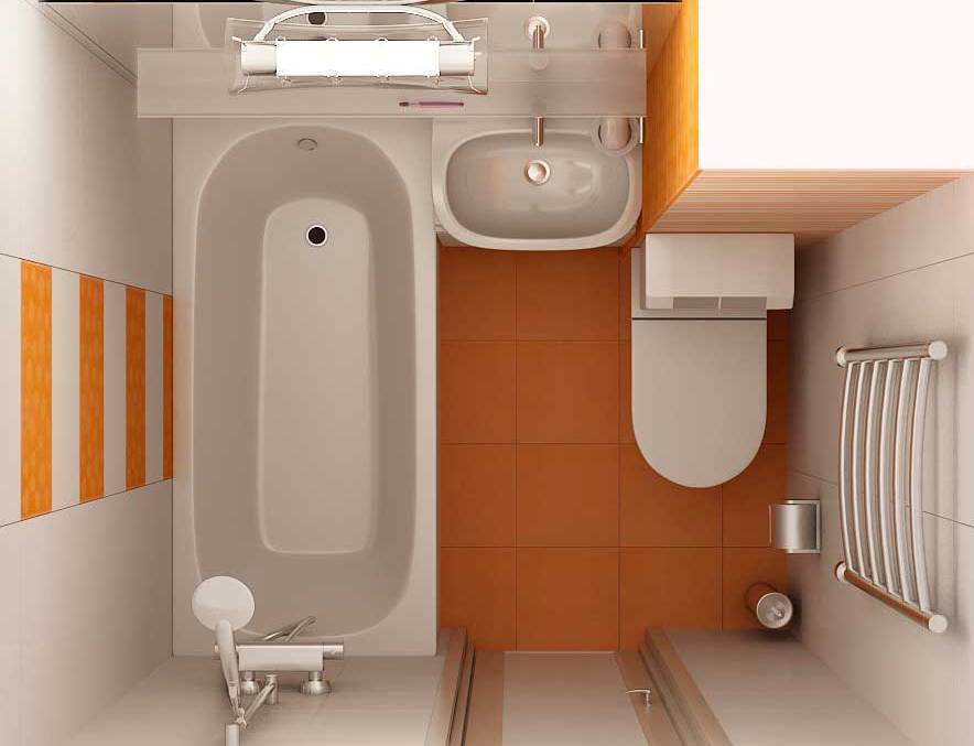 Компактное размещение ванной и унитаза в маленьком помещении