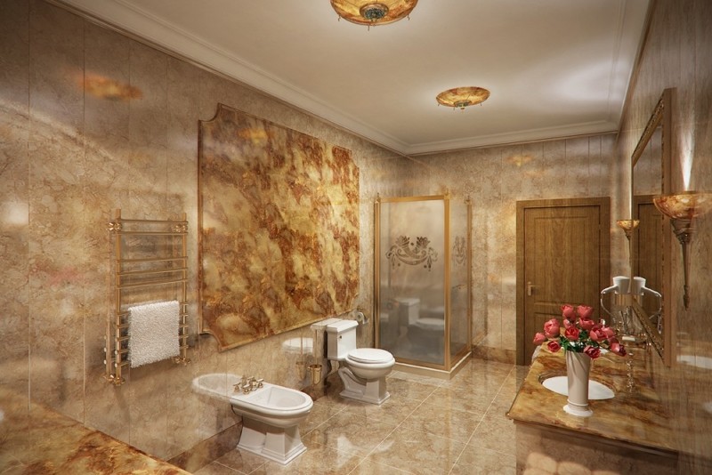 Дизайн большой ванной комнаты в стиле классики