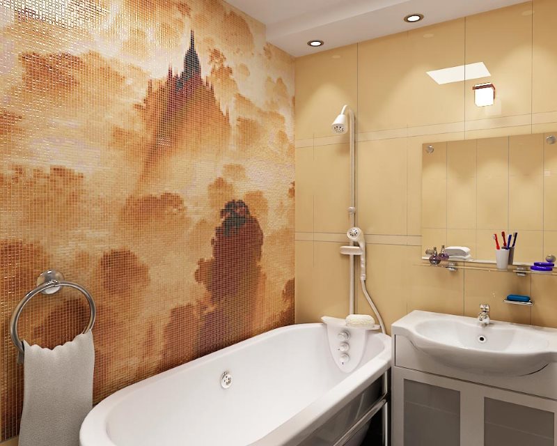 Выделение мозаикой акцентной стены в ванной комнате