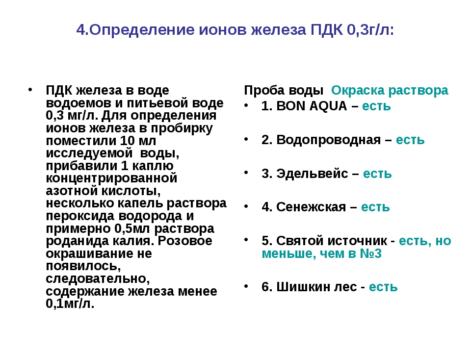 Определение железа. ПДК по железу в воде. Допустимая концентрация железа в питьевой воде. ПДН железа в питьевой воде. Железо в питьевой воде ПДК.