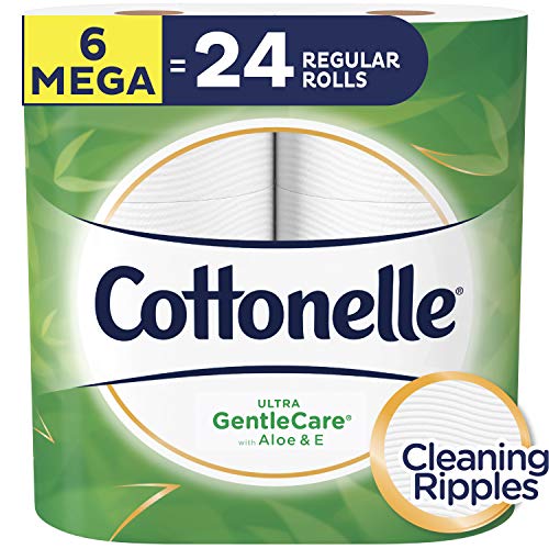 Cottonelle Ultra GentleCare Toilet Paper, 6 Mega Rolls, Sensitive Bath Tissue with Aloe & Vitamin E