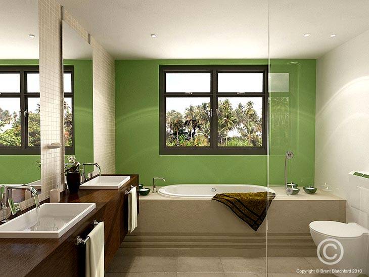 зеленый в интерьере ванной комнаты