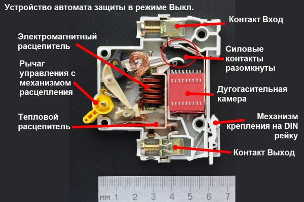 Устройство автоматического выключателя в разрезе
