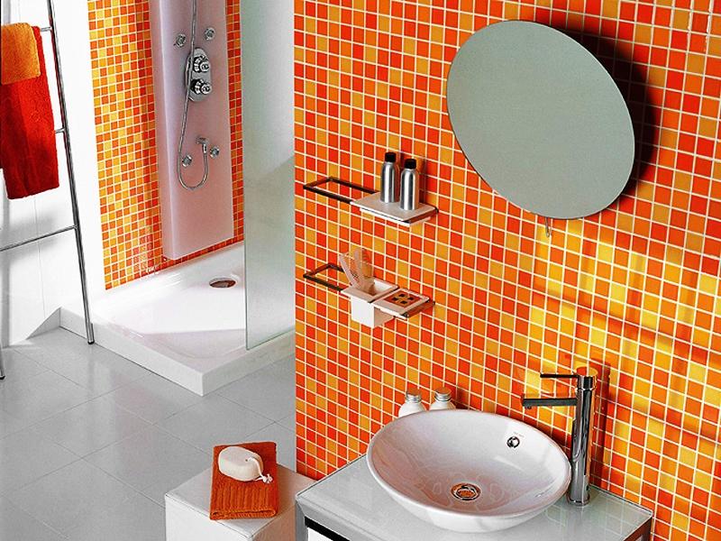 Сделать интерьер ванной комнаты ярким и необычным вам поможет плитка оранжевого цвета 