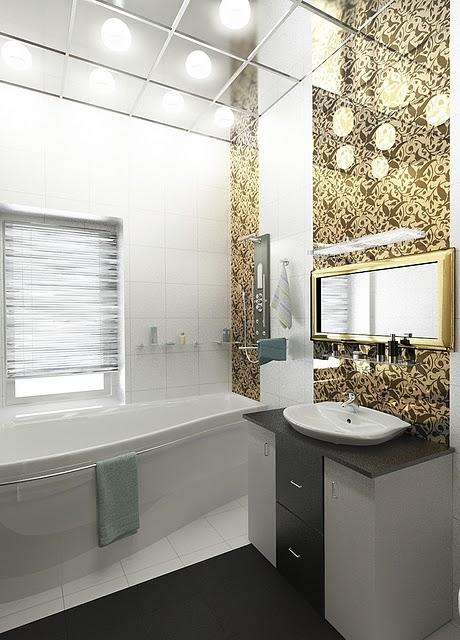 Зеркальный потолок в ванной не только оригинально смотрится, но еще и визуально расширяет помещение