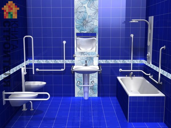План расположения поручней для инвалидов в ванной комнате