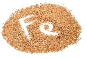 на горсти зерна нарисован символ железа Fe 
