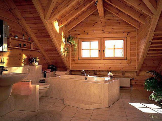 Дизайн ванной в деревянном доме 8