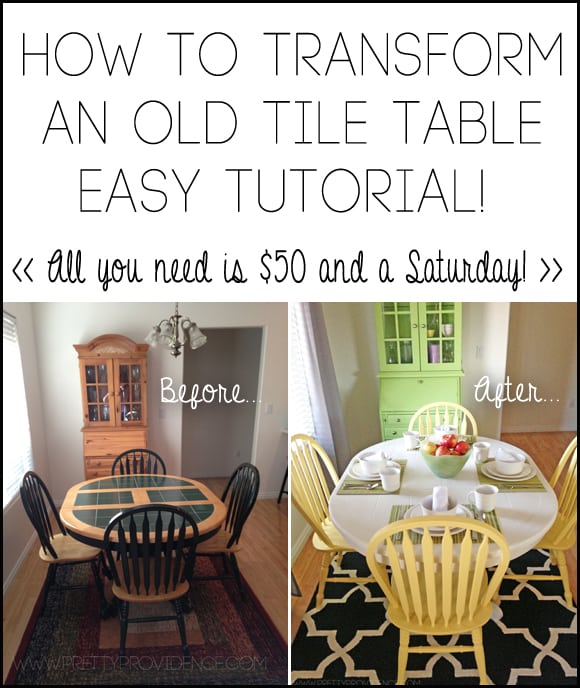 How to transform an old tile table with $50 and a Saturday! #diningroomtable #diningroomtableredo #furnituremakeover #furnituremakeovers #paintfurniture