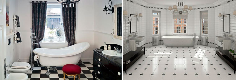 Черно-белые ванные комнаты – дизайн в стиле ретро, фото