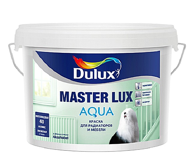 Один из популярных составов этого типа — краска для радиаторов « Dulux Master Lux Aqua 40».