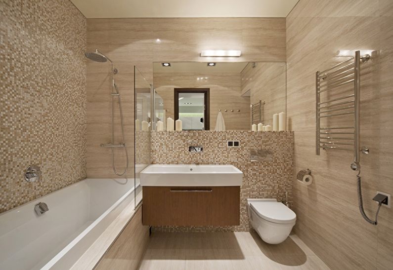 Дизайн бежевой ванной комнаты в хрущевке