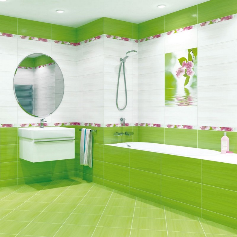 бело зеленая ванная комната фото