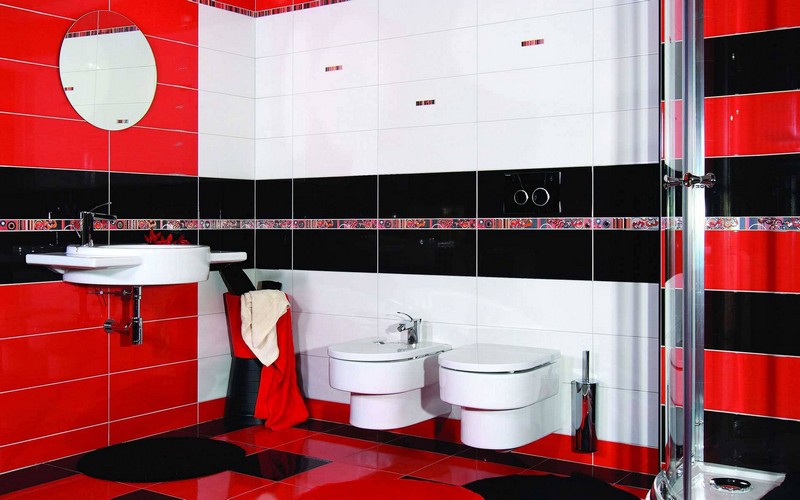 красная ванная комната фото