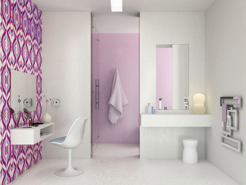 Дизайн ванной комнаты обоями фото