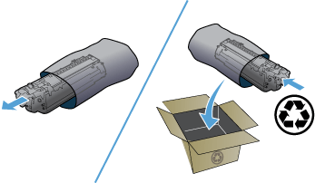 Иллюстрация принтера, стрелка указывает направление открытия дверцы доступа к картриджам и извлечения тонер-картриджа
